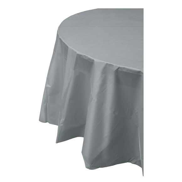 Silver Gray Round 84” Disposable Table Cloth - Picture 3 of 4